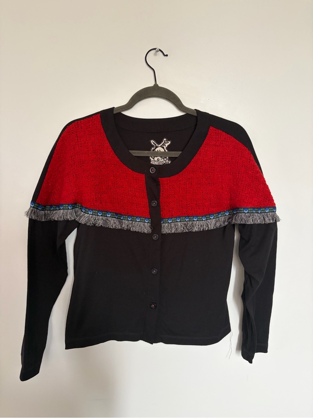 Flynow Knit Fringe trim Button down Top - 36